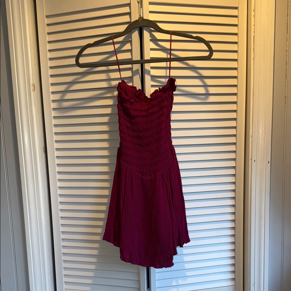 Garage Wine Red Smocked Tube Mini Dress